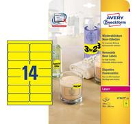 Avery Étiquettes en couleurs spéciales, jaune fluo, 99,1 x 38,1 mm, repositionnables, jaune, papier, laser, autocollantes, amovibles, Rounded rectangle