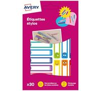 Avery – Sachet de 30 étiquettes pour stylos Motifs Smiley 50 x 10 mm – Surface blanche inscriptible