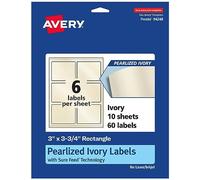 Avery Étiquettes rectangulaires ivoire nacré avec technologie Sure Feed, impression sur le bord, 7,6 x 9,5 cm, 60 étiquettes ivoire nacrées, étiquettes imprimables au laser et à jet d'encre