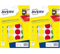 AVERY - Etui de 168 pastilles autocollantes couleurs assorties. Diamètre 30mm. (Lot de 2)