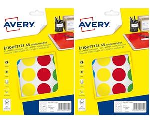 AVERY - Etui de 168 pastilles autocollantes couleurs assorties. Diamètre 30mm. (Lot de 2)