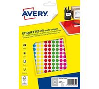 Avery - Etui de 2058 Pastilles autocollantes Couleurs Assorties, Diamètre 8 mm