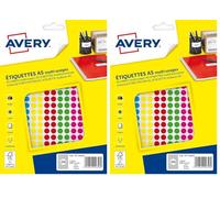 Avery - Etui de 2058 Pastilles autocollantes Couleurs Assorties, Diamètre 8 mm (Lot de 2)