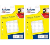 AVERY - Etui de 640 pastilles blanches autocollantes, Diamètre 15mm, 24 mm (Lot de 2)