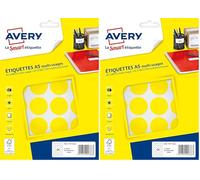 AVERY - Etui de240 pastilles jaunes autocollantes diamtre 30 mm Jaune PET30J (Lot de 2)