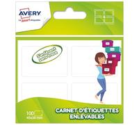 Avery Étiquettes enlevables en carnet 45 x 30 mm Blanc – Sachet de 100