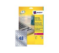 Avery Heavy Duty Laser Labels - Polyester - auto-adhésif permanent - argent - diamètre 30 mm 960 étiquette(s) (20 feuille(s) x 48 film