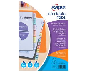 Avery Intercalaires à onglets personnalisables en polypropylène A4 - 12 touches