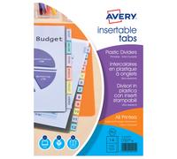 AVERY - Intercalaires à onglets personnalisables et imprimables, 6 touches, Format A4+ (permet de classer des pochettes perforées), En polypropylène coloré translucide