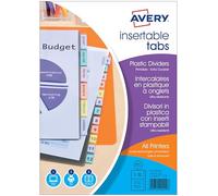 AVERY - Intercalaires à onglets personnalisables et imprimables, 12 touches, Format A4+ (permet de classer des pochettes perforées), En polypropylène coloré translucide