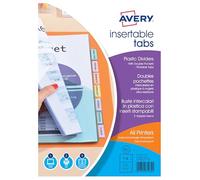 Avery intercalaires classeur A4 plastique avec double pochette plastique transparente, 6 onglets personnalisables imprimables, format A4 maxi pour documents sous pochette perforée