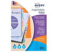 Avery intercalaires classeur A4 plastique translucide coloré, 8 touches personnalisables imprimables, polypropylène 180 microns résistant, feuillets intercalaires pour documents A4, pochette plastique