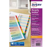 AVERY - Intercalaires ReadyIndex à 12 touches numériques (1-12) en couleurs assorties, Page de sommaire personnalisable et imprimable, Format A4, Matière carte,