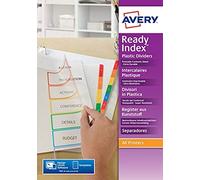 AVERY - Intercalaires ReadyIndex à 6 touches numériques (1-6) en couleurs assorties, Page de sommaire personnalisable et imprimable, Format A4, Matière polypropylène transparent 5258501 Blanc