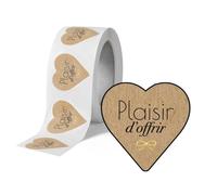 Avery IROFFRIR500KN 500 Étiquettes Plaisir d'Offrir Cœur Kraft | 500 Étiquettes Plaisir d'Offrir Cœur Kraft Autocollantes en rouleau, 37 × 37 mm, Plaisir d'Offrir, 1 rouleau de 500