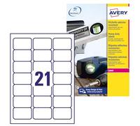 Avery Italia L7060-20 Étiquettes adhésives en polyester blanc résistant, 20 feuilles A4, rectangulaires 63,5 x 38,1 mm, 21 étiquettes par feuille, autocollant permanent, imprimantes laser