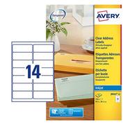 Avery J8563-25 Self-Adhesive Clear Address/Mailing Labels, 14 Labels Per A4 Shee
