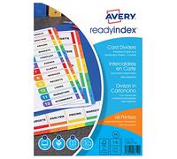 Avery - ReadyIndex - 01734501 - Intercalaires avec sommaire personnalisable en carte FSC - 6 touches - Coloris assortis - Format A4 - Blanc
