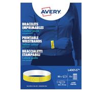 Avery L4001-5 50 bracelets d'identification imprimables laser, 265 × 18 mm | 50 bracelets imprimables, Jaune 265 × 18mm Laser