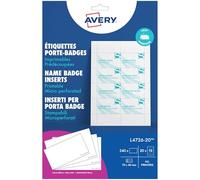 Avery L4726-20 240 inserts badges microperforés imprimables, 75 × 40 mm | 240 inserts badges microperforés 75 × 40mm