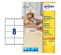 Avery L4745REV-25 Self-Adhesive Removable Labels, 8 Labels Per A4 Sheet, White,
