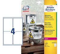 Avery L4774-20 : Étiquettes Polyester Ultra Résistantes 99,1x139mm, Adhésif Extra Permanent, Laser, Mat, -20°C à +80°C, A4, 80 étiquettes