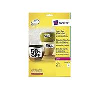 Avery L4775 Pack de 20 Etiquettes Adhésives ultra résistantes 210 x 297 mm Blanc