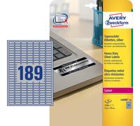 Avery L6008-20 : Étiquettes Adhésives Argentées Ultra-Résistantes 25.4x10mm Polyester A4 (3780 pcs) - Résist. UV, Huile, Eau, -20°C à +80°C, Laser/Jet d'encre