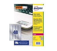 Avery L6009-5 étiquettes résistantes argentées (feuille A4 de 46 x 21 mm, 240 étiquettes)