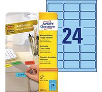 Avery L6032-20 Bleu 480pièce(s) étiquette auto-collante - étiquettes auto-collantes (Bleu, 63.5 x 33.9 mm, A4, Papier, 480 pièce(s), 24 pièce(s))