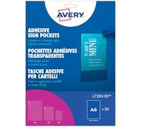 Avery L7283-20 20 pochettes autocollantes d'affichage, 114 × 155 mm | 20 pochettes A6 autoc, d'affichage 114 × 155 mm