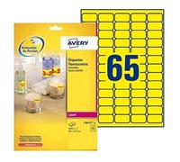 Avery L7651Y-25 Self-Adhesive Removable Neon Yellow Labels, 65 Labels Per A4 She