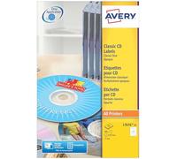 Avery Étiquettes CD L7676-25 – Autocollantes blanches maxi couvrantes 117 mm, 2/feuille A4, boîte 50