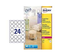Avery L7780-25 Self-Adhesive Crystal Clear Transparent Round Labels, 24 Labels P