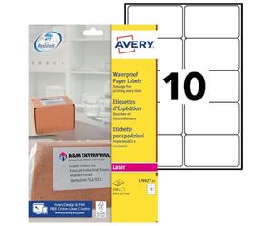 Avery L7992-25 250 étiquettes expédition blanches étanches | 250 étiquettes waterproof, Laser, 99,1 × 57 mm, pour l'expédition et l'envoi de colis