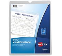 Avery Lot de 10 enveloppes de documents de voyage, 22,9 x 30,5 cm, peut contenir jusqu'à des feuilles, 10 enveloppes en vinyle transparent (74804)