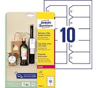 Avery Lot de 10 feuilles avec trou en carton de 220 g sur feuille A4, 80 x 50 mm, 15 étiquettes pour feuille, impression laser avant et arrière, certifiés FSC, cordon inclus, lot de 10 feuilles
