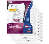 Avery Lot de 10 intercalaires onglets pour classeurs 3 anneaux, table des mati res personnalisable, onglets blancs classiques, 1 jeu (11077)