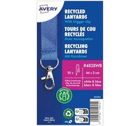 Avery - Lot de 10 tours de cou à motif blanc/bleu avec mousqueton en métal 2 cm - cordons porte-badge en polyester recyclé satiné doux - lanyards identification, porte-cartes avec clip de sécurité