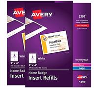 Avery Lot de 2 inserts pour badges nominatifs, 7,6 x 10,2 cm, impression ou écriture, laser/jet d'encre, 300 inserts par paquet, 600 badges au total (35392)