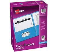 AVERY Lot de 2 pochettes pouvant contenir jusqu'à 40 feuilles, emplacement pour cartes de visite, 25 dossiers bleu clair (47986)