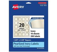 Avery Lot de 200 étiquettes carrées ivoire nacré avec technologie Sure Feed, impression sur le bord, 3,8 x 3,8 cm, 200 étiquettes ivoire nacrées, imprimables au laser et à jet d'encre