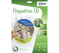 Avery - Pochette de 30 Étiquettes Autocollantes pour Identifier Les Cd. Personnalisables et imprimables. Diamètre 117 mm. impression jet d'encre