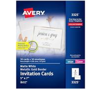 AVERY Lot de 30 cartes d'invitation pour imprimante laser et jet d'encre, 12,7 x 17,8 cm, blanc/doré, 3325