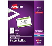 Avery Lot de 400 recharges pour badges nominatifs, impression ou écriture, 6,3 cm x 8,9 cm, blanc