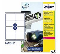 Avery Lot de 5 étiquettes pour imprimante L4515 99,1 x 67,7 mm Blanc 20 feuilles