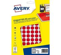 AVERY Lot de 5 Sachets de 960 pastilles Ø15 mm. Imprimables. Coloris rouge