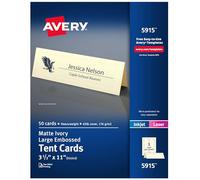 AVERY Lot de 50 grandes cartes de tente en relief pour imprimantes laser/jet d'encre, ivoire 3-1/2 x 11 (5915)