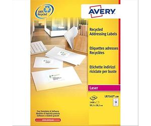 Avery LR7160-100 Quickpeel Étiquettes Recy s 21 pièces pour feuilles, 100 feuilles, 63,5 x 38,1, blanc