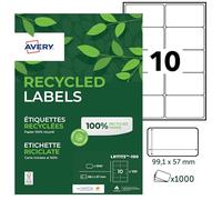 Avery LR7173-100 1000 étiquettes adresses recy s blanches 99,1 × 57 mm | 1000 étiquettes recy s 99,1 × 57mm Laser